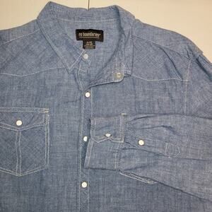 No Boundaries‎ Chambray Western Pearl Snap Men Shirt XL Blue Rodeo Cowboy Blue